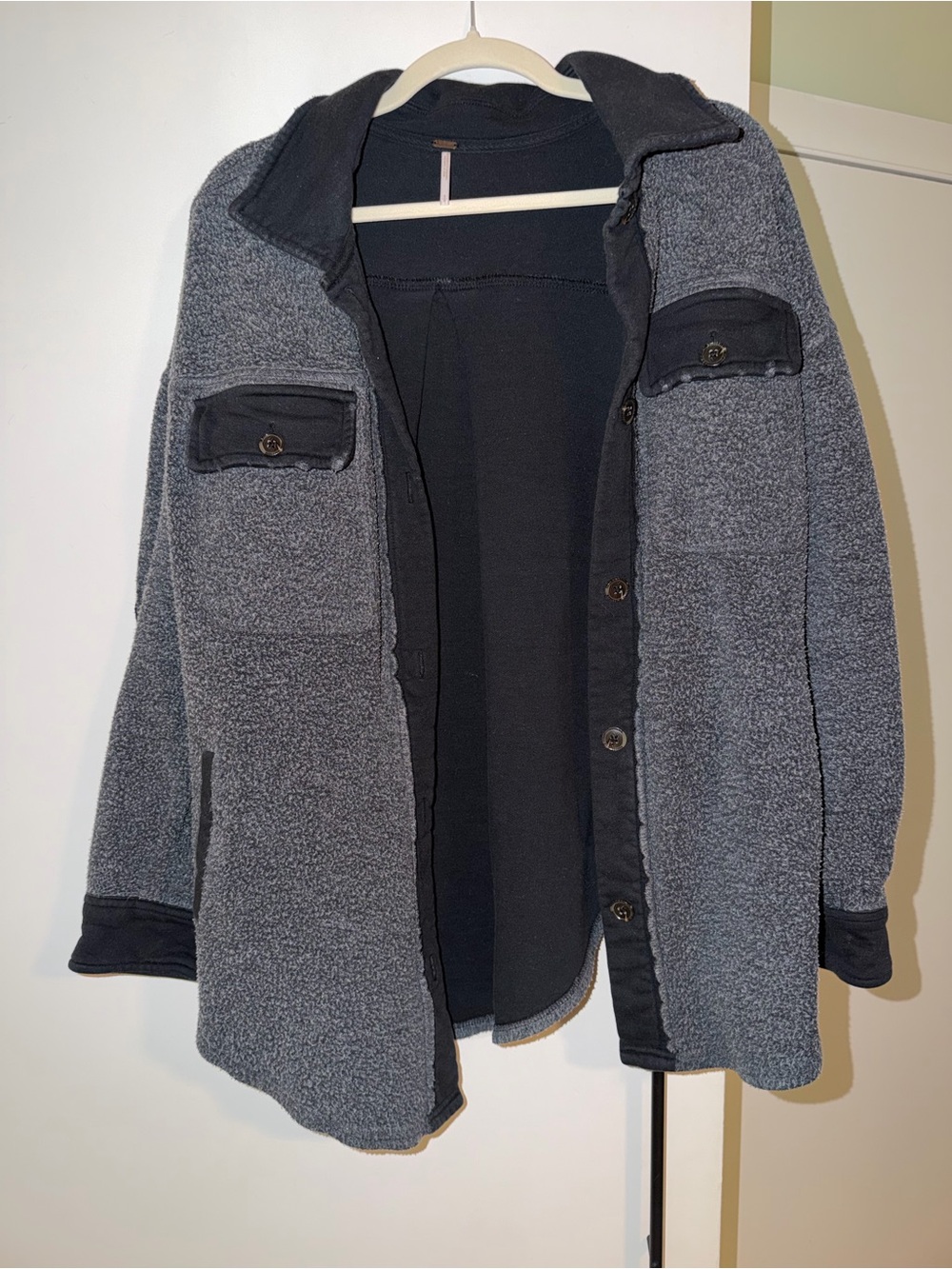 Free People Gray Sherpa Shacket with Button Pockets